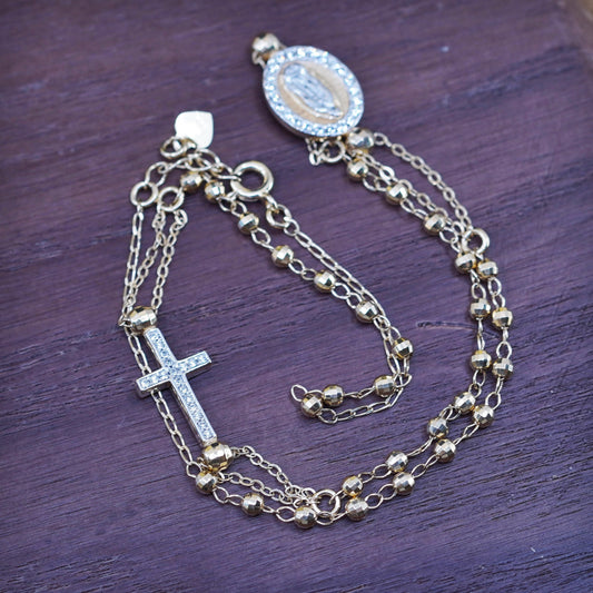 14+4”, vermeil gold Sterling silver necklace, 925 circle chain cross pendant
