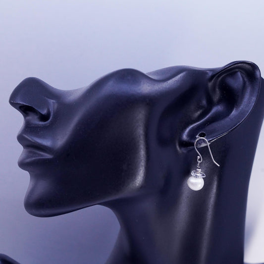 Vintage Sterling 925 silver handmade earrings, pearl dangles