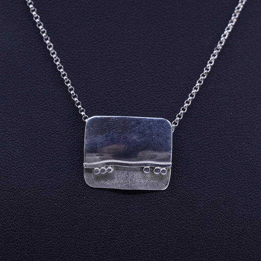 16”, southwestern Sterling 925 silver bead necklace two tone landscape pendant