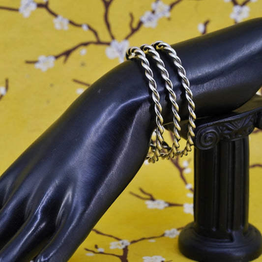 6.5”, Vintage Sterling silver handmade bracelet, 925 wide twisted cable cuff