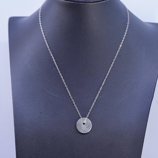 16", Sterling silver necklace, 925 flatten circle chain tag embossed 10.19.19