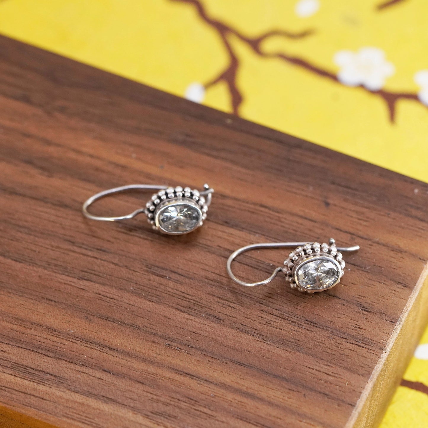 Vintage Sterling silver 925 handmade earrings with oval cut CZ