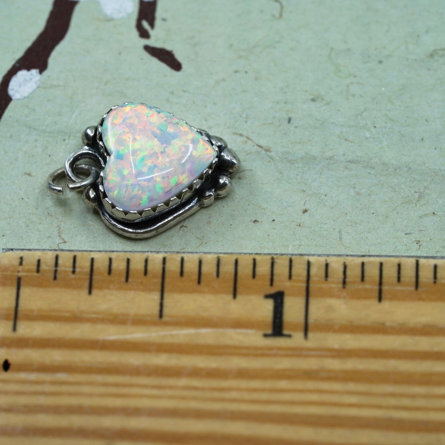 Vintage sterling silver handmade pendant, Mexico 925 heart with opal