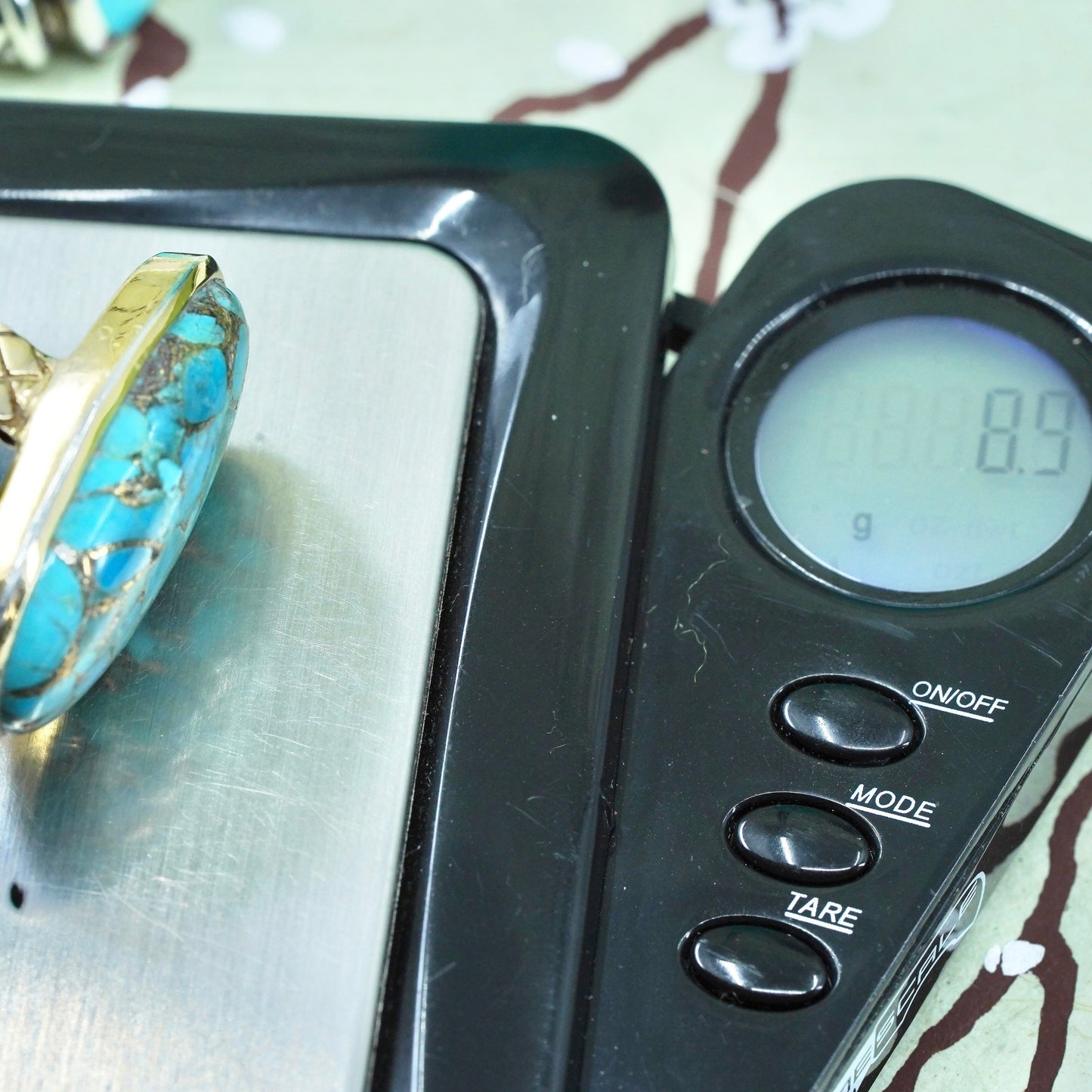 Size 8.25, Vintage sterling 925 silver handmade ring with oval shaped turquoise