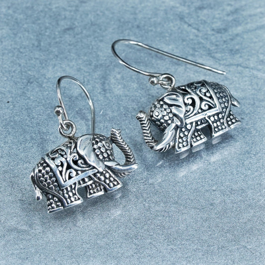 Vintage Sterling 925 silver filigree elephant earrings