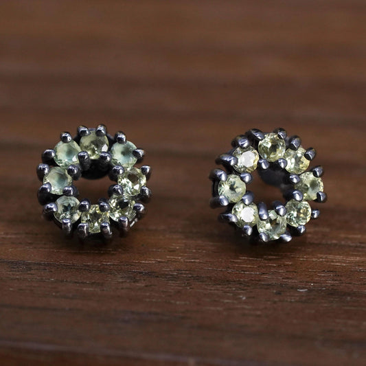 Vintage Sterling 925 silver circle peridot studs earrings