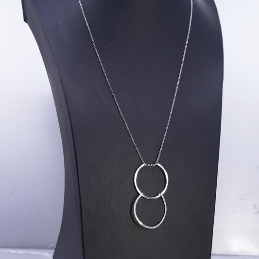 20" 1mm, vintage Sterling 925 silver circle necklace with double circle pendant