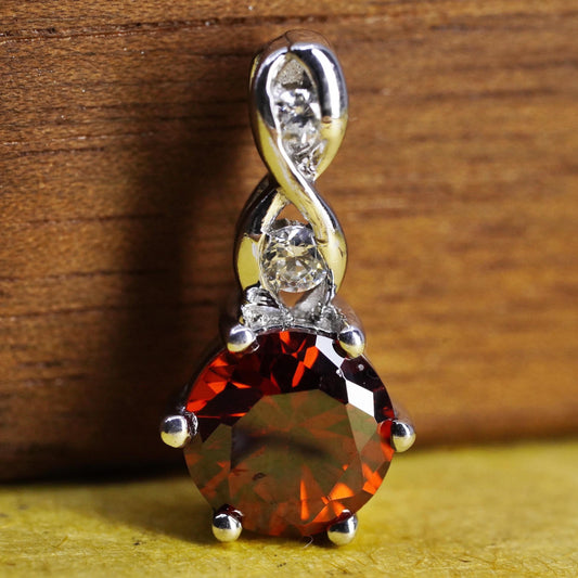 Garnet White Topaz Sterling Silver 925 Round Red Infinity Pendant, January