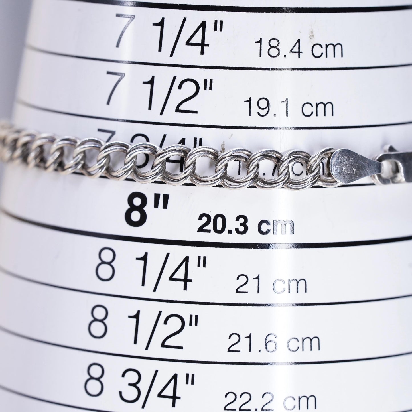 7.75” 5mm, Vintage sterling silver double curb link chain, 925 bracelet