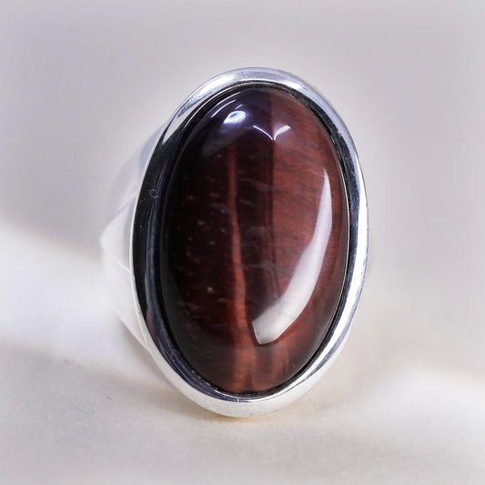 Size 8.25, Ella 925 Sterling Silver Red Tiger Eye Ring, Large Oval Ring, Unisex