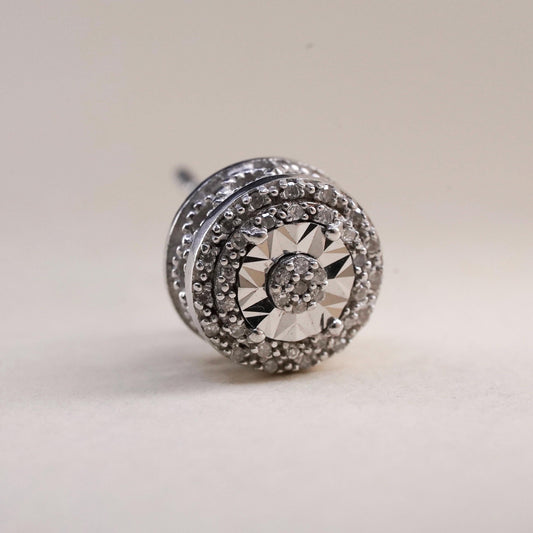 Vintage SK9 single earring. Sterling 925 silver stud with cluster diamonds