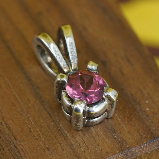 Vintage Sterling 925 silver handmade pendant with pink crystal