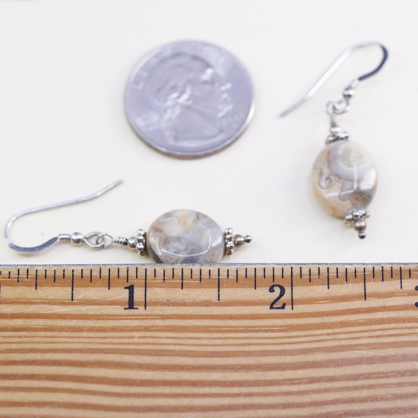 Vintage Sterling silver handmade earrings, 925 hooks with agate