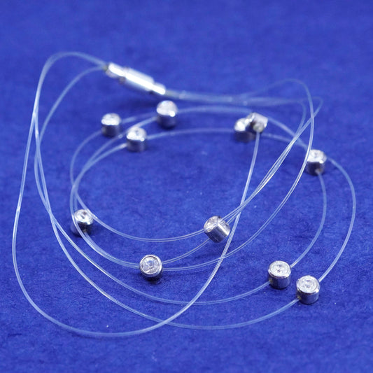 16”, handmade necklace with sterling 925 silver cz beads, and magnetic closure