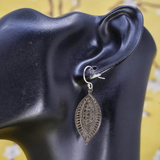 Vintage Sterling 925 silver handmade leaf earrings