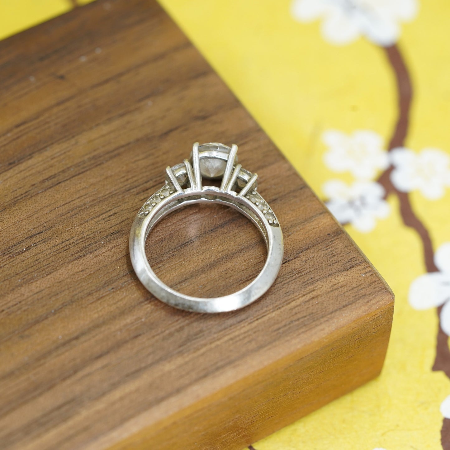 Size 7.25, vintage Sterling silver handmade ring, 925 engagement band with cz