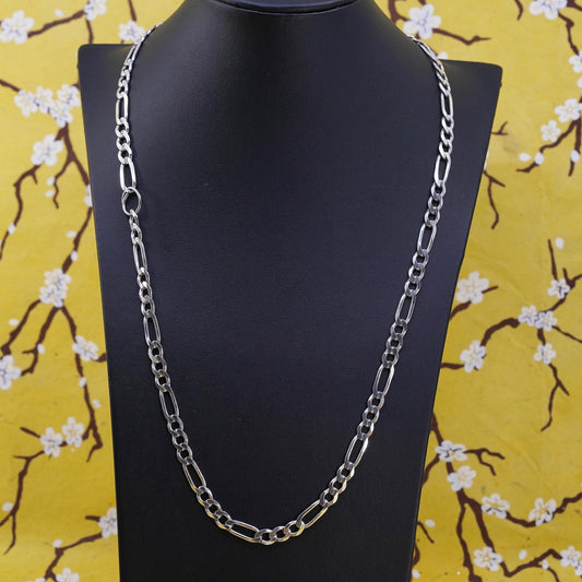 24”, 6mm, Sterling silver figaro chain, Italy 925 necklace