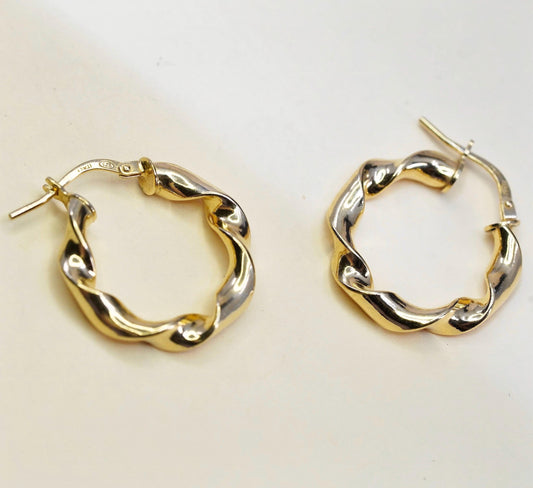 0.75", VTG Dyadema yellow gold over sterling silver earrings, twisted hoops