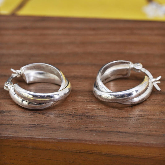 0.75”, Vintage Sterling 925 silver handmade earrings, 925 entwined hoops
