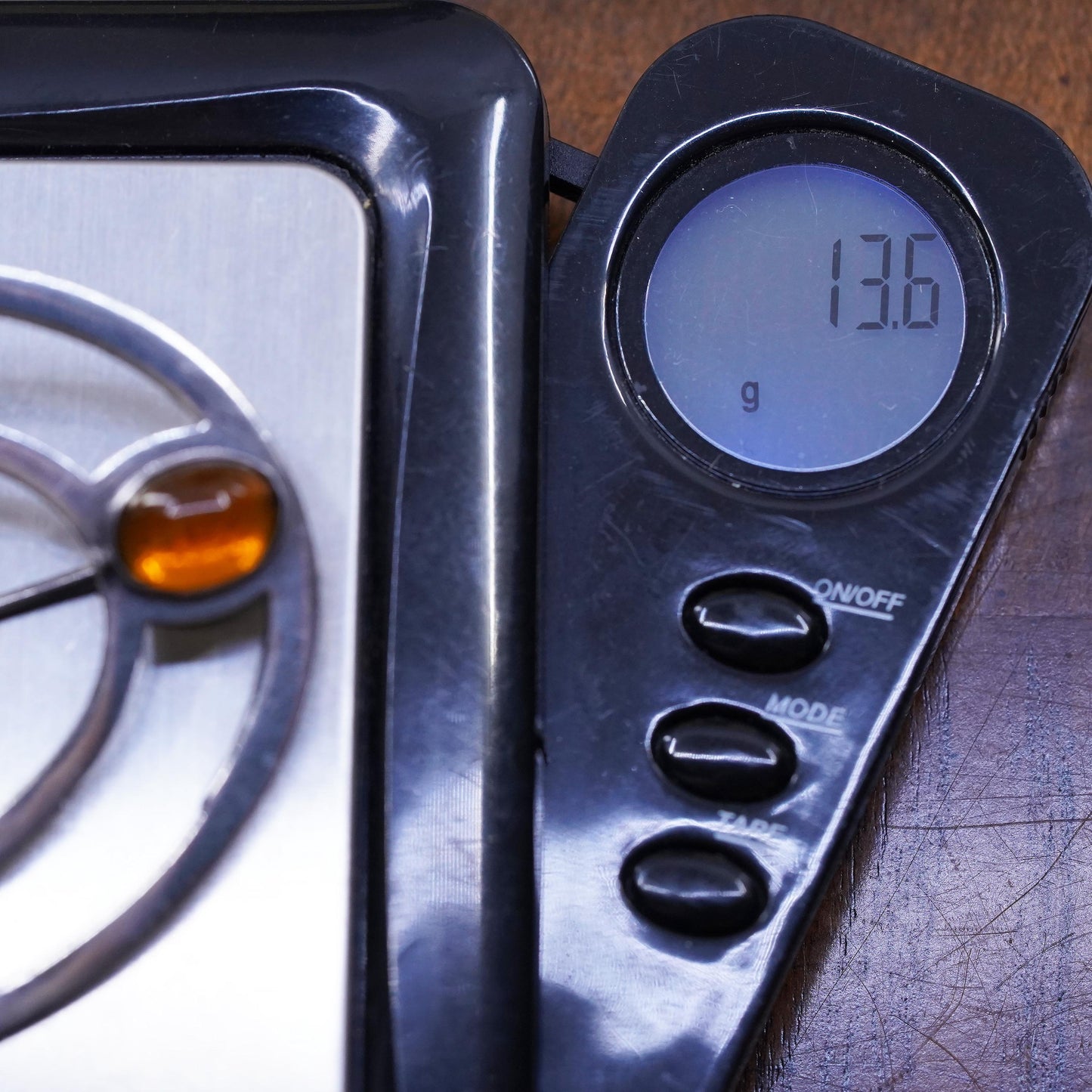 Vintage handmade sterling silver brooch, 925 silver oval with amber details