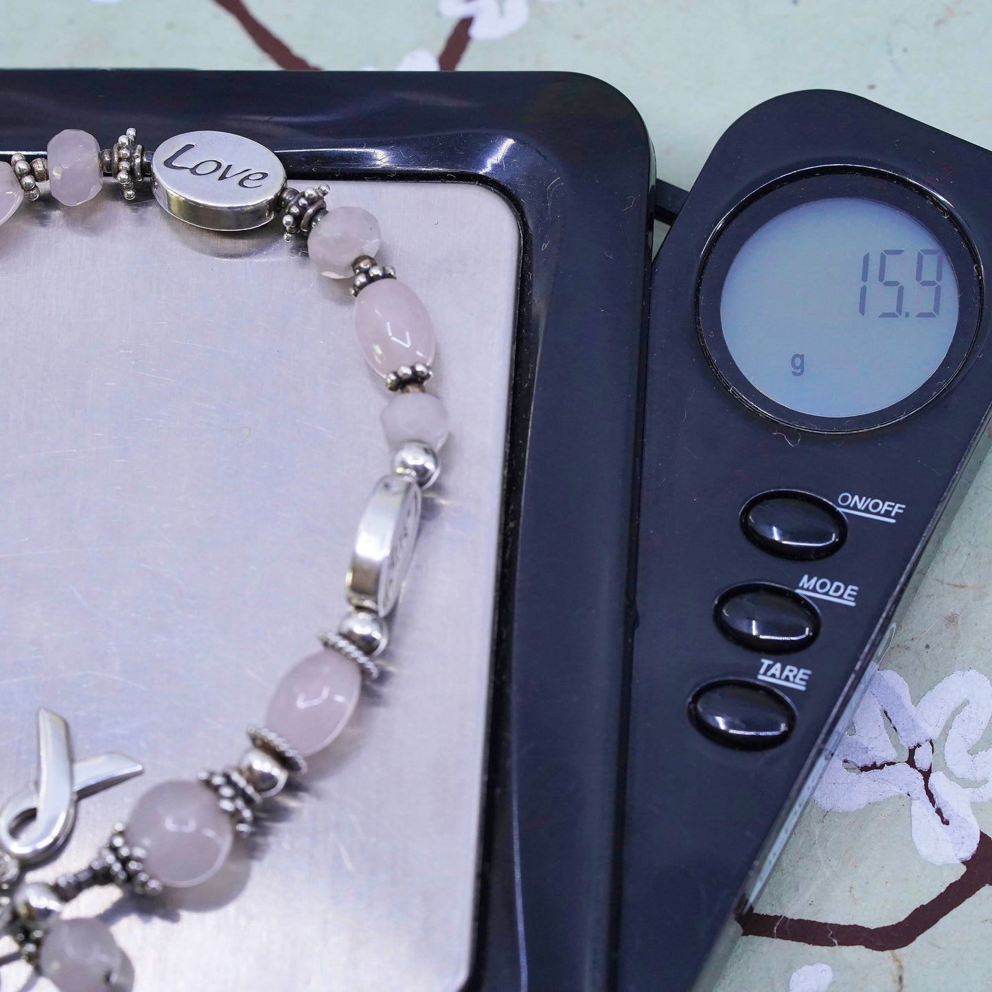 7.25", Sterling 925 silver breath cancer survivor bracelet “live love laugh”