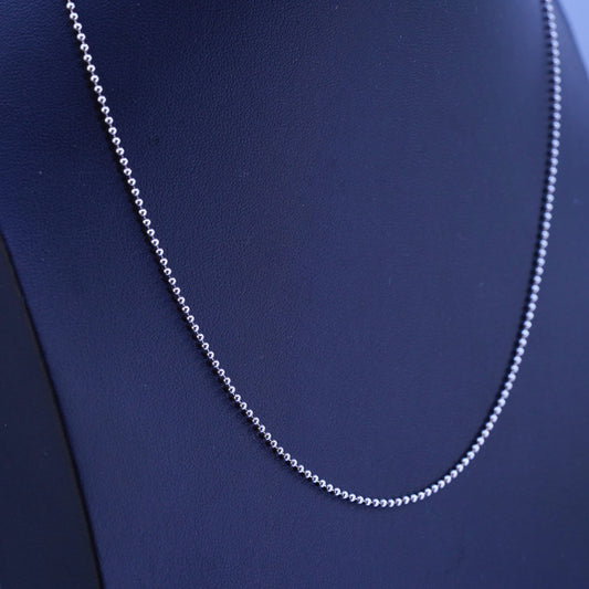 16+2” 1mm, vintage italy Sterling 925 silver bead chain necklace