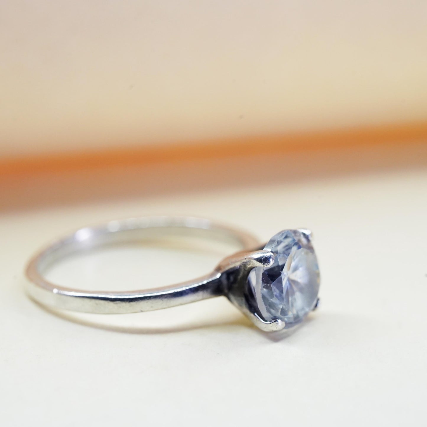 Size 6.5, Vintage handmade sterling 925 silver engagement cz ring