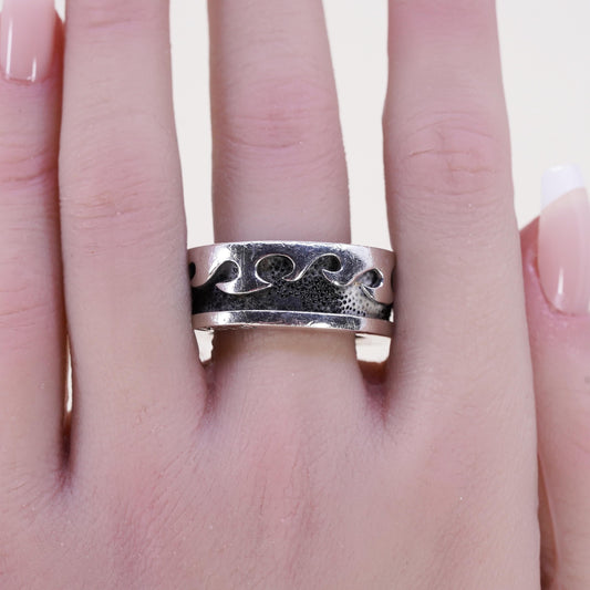 size 11, Milo Sterling Silver Wave Ring 925, Ocean Band Ring, band, Surf Wave