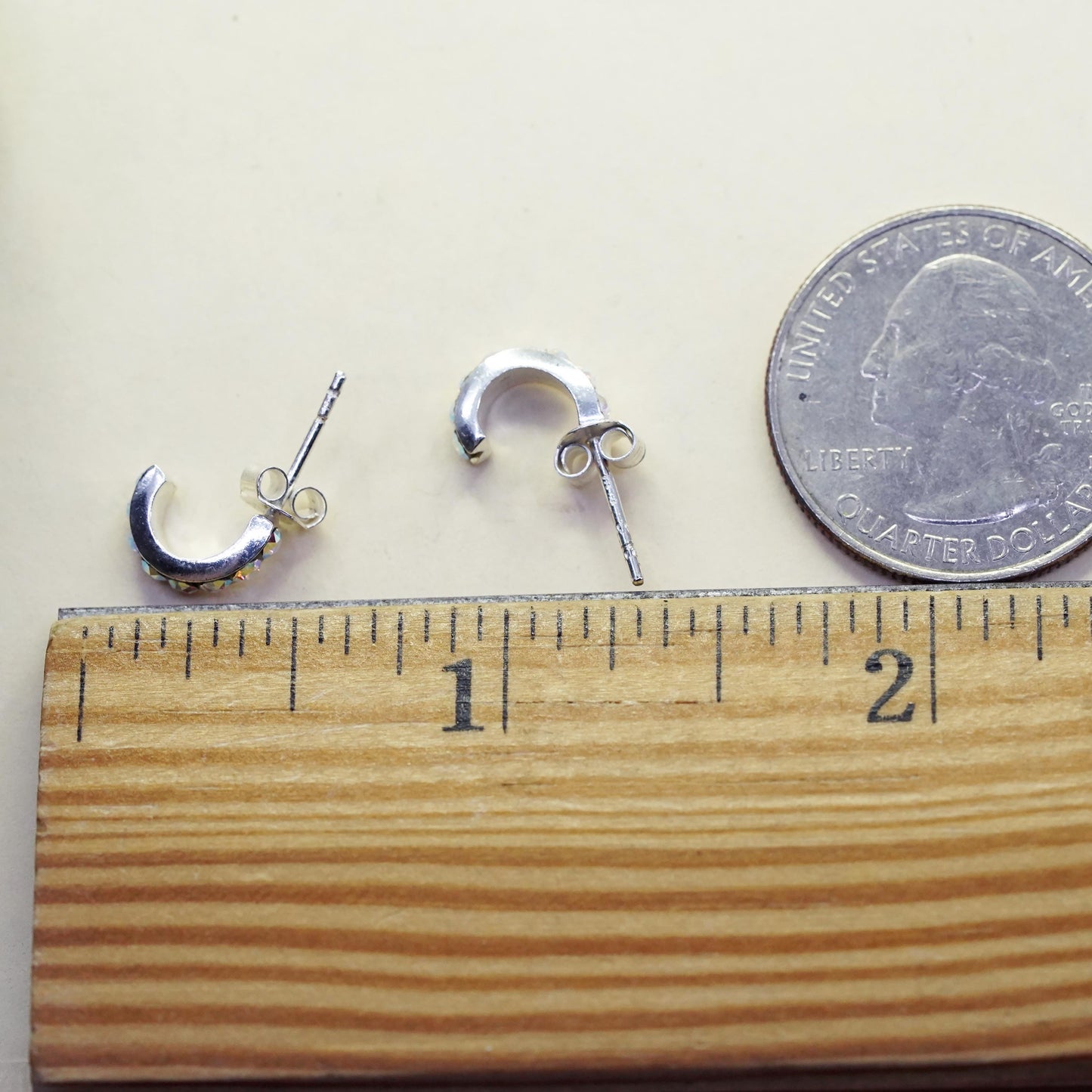 10mm, sterling 925 silver studs, 925 huggie earrings with cluster AB crystal