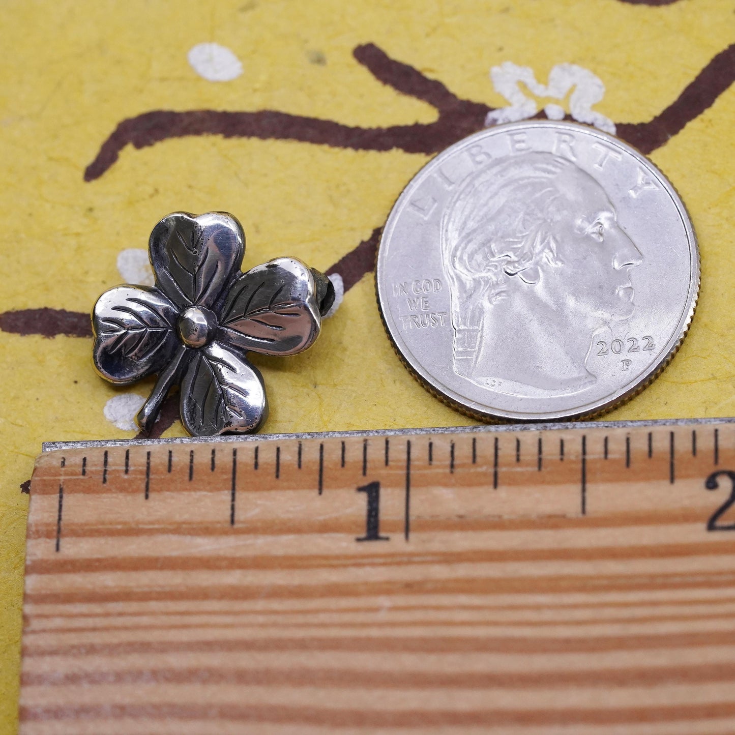 Vintage Lang handmade sterling 925 silver lucky clover brooch
