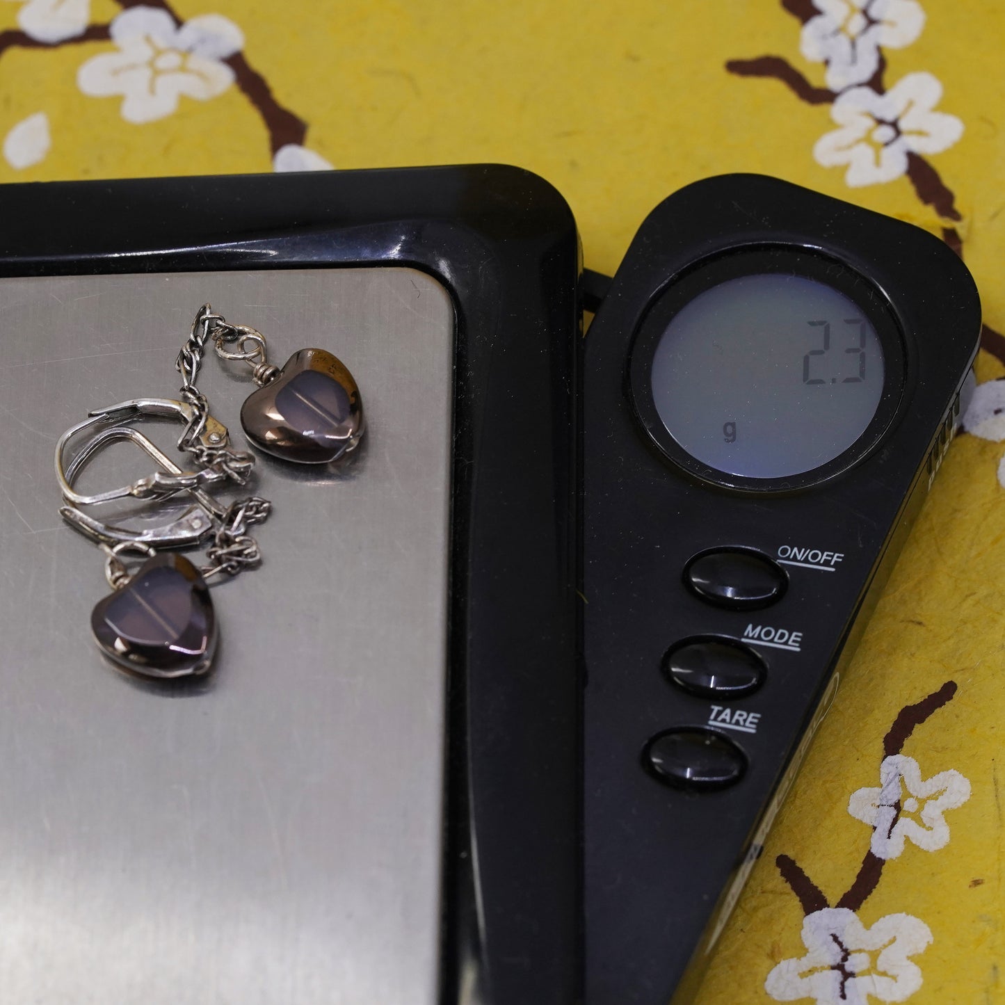 vintage handmade sterling silver earrings, 925 long dangles with glass heart