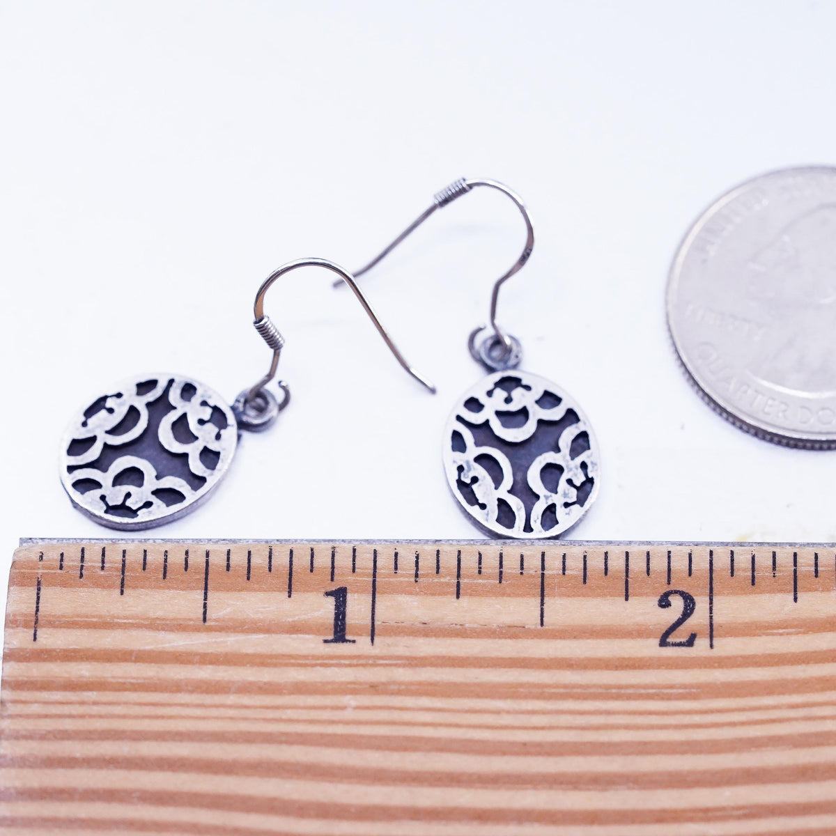Sterling Silver Floral Cutout Dangle, Oxidized 925 Silver Drop Earrings, Flower
