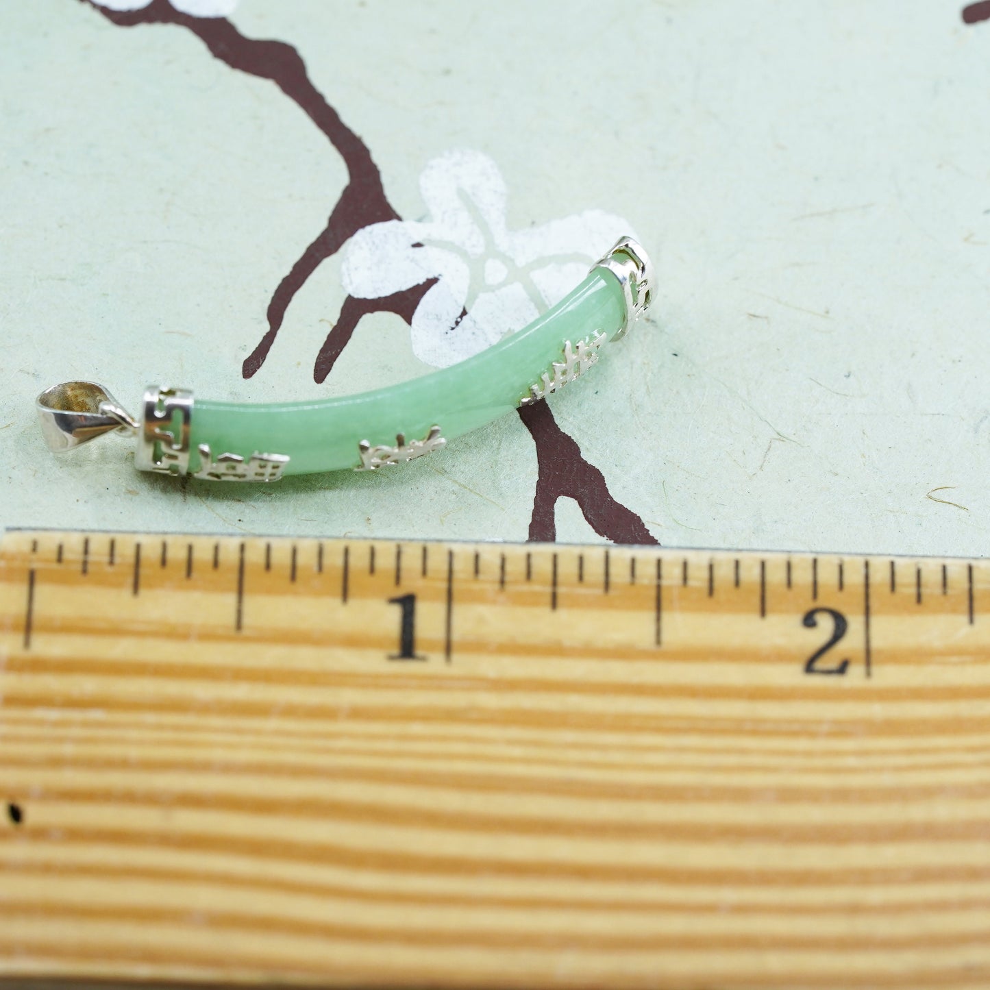 vtg sterling 925 silver pendant with jade and happiness, wealth and longevity