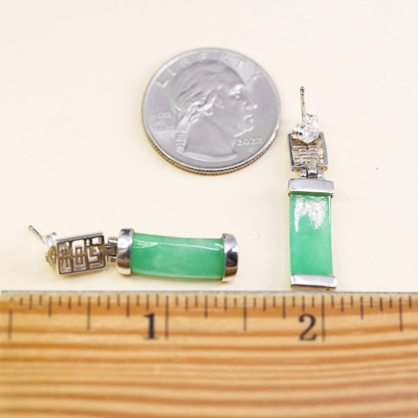 Vintage sterling silver 925 handmade with jade earrings w/ Chinese “ longevity”