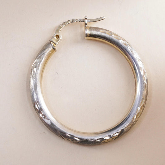 1", Vintage sterling silver loop single earring, primitive textured hoop