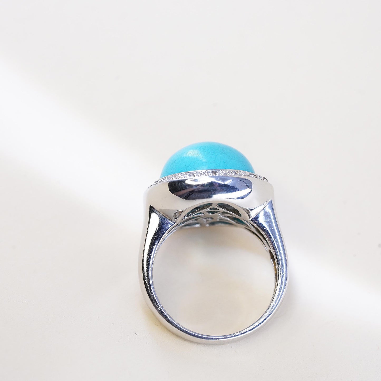 Size 7.25, Vintage sterling silver ring, statement 925 ring dome turquoise