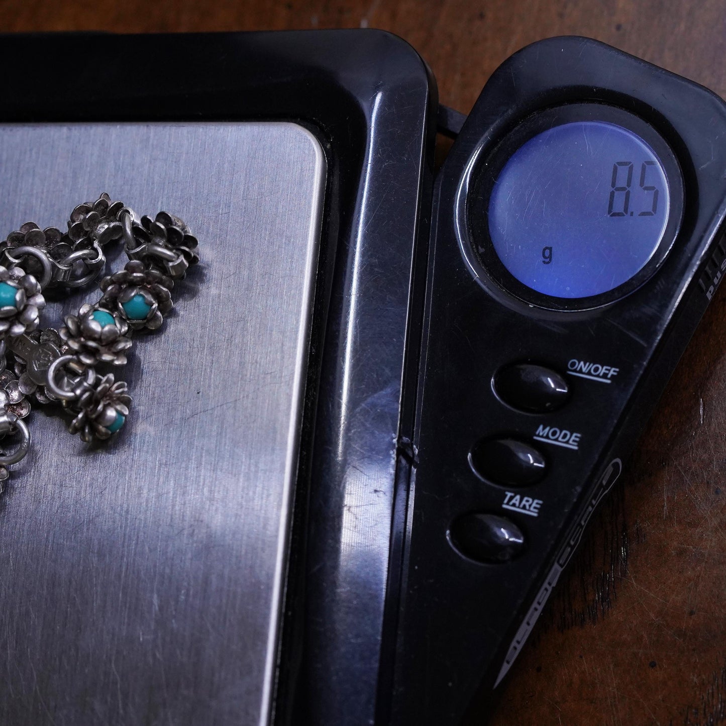 5.5", Vintage Sterling silver bracelet, southwestern 925 flower with turquoise