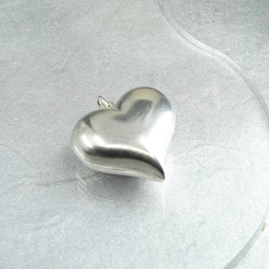 Vintage sterling 925 silver handmade puffy heart pendant