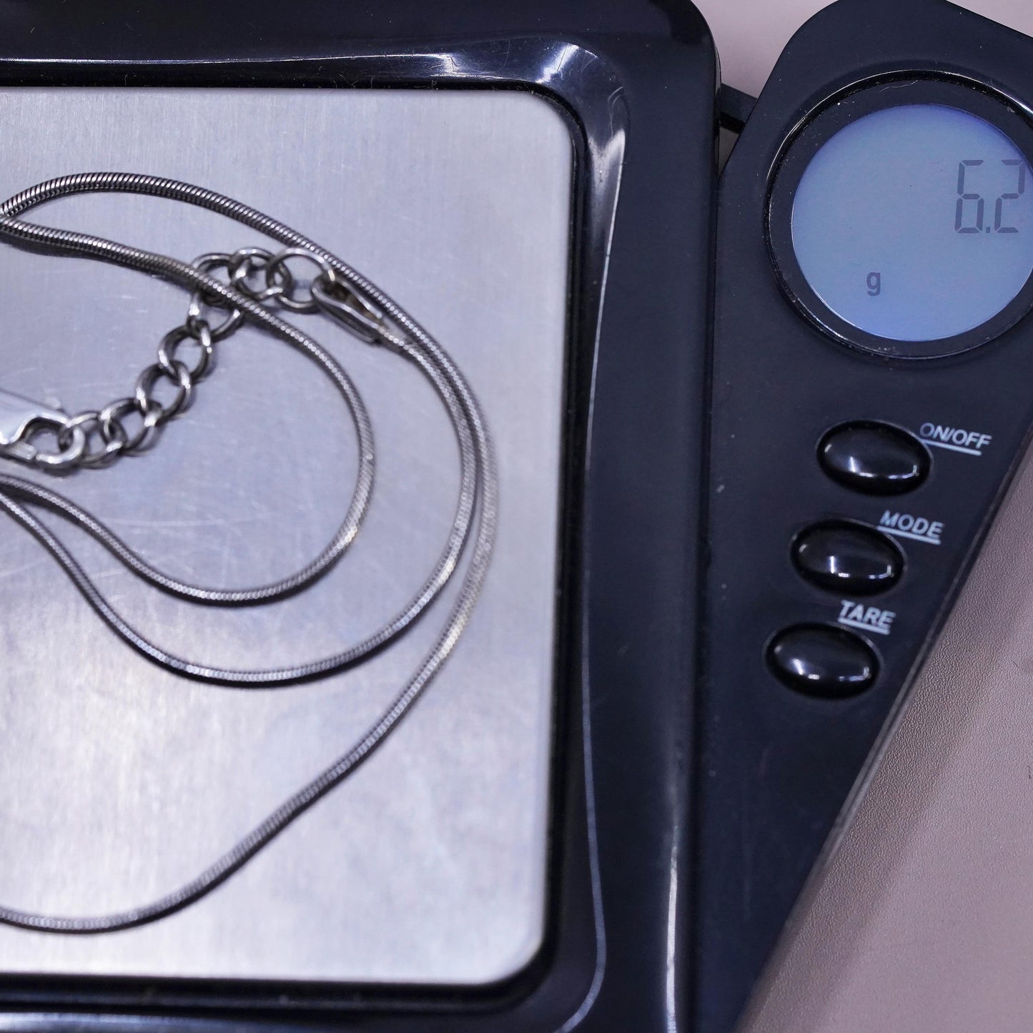 15+1", vintage Sterling silver necklace, 925 snake chain with square cz pendant