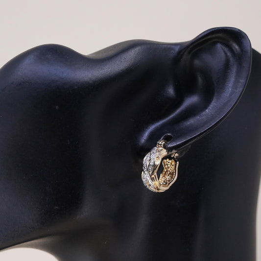 0.5", Vintage vermeil gold over sterling silver single earring, hoop diamond