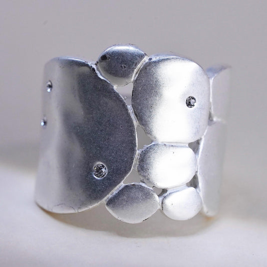 Size 8.25, vintage KC sterling silver cz ring, pebble textured 925 wide band