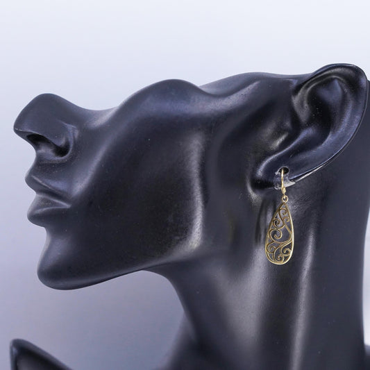 VTG vermeil gold over Sterling 925 silver handmade filigree teardrop earrings