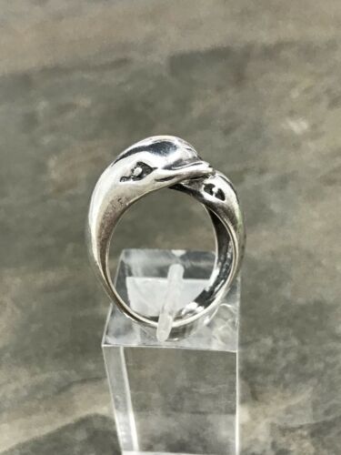 Sz 6.75, Vtg Sterling Silver Vintage 925 Double Dolphin Band Ring