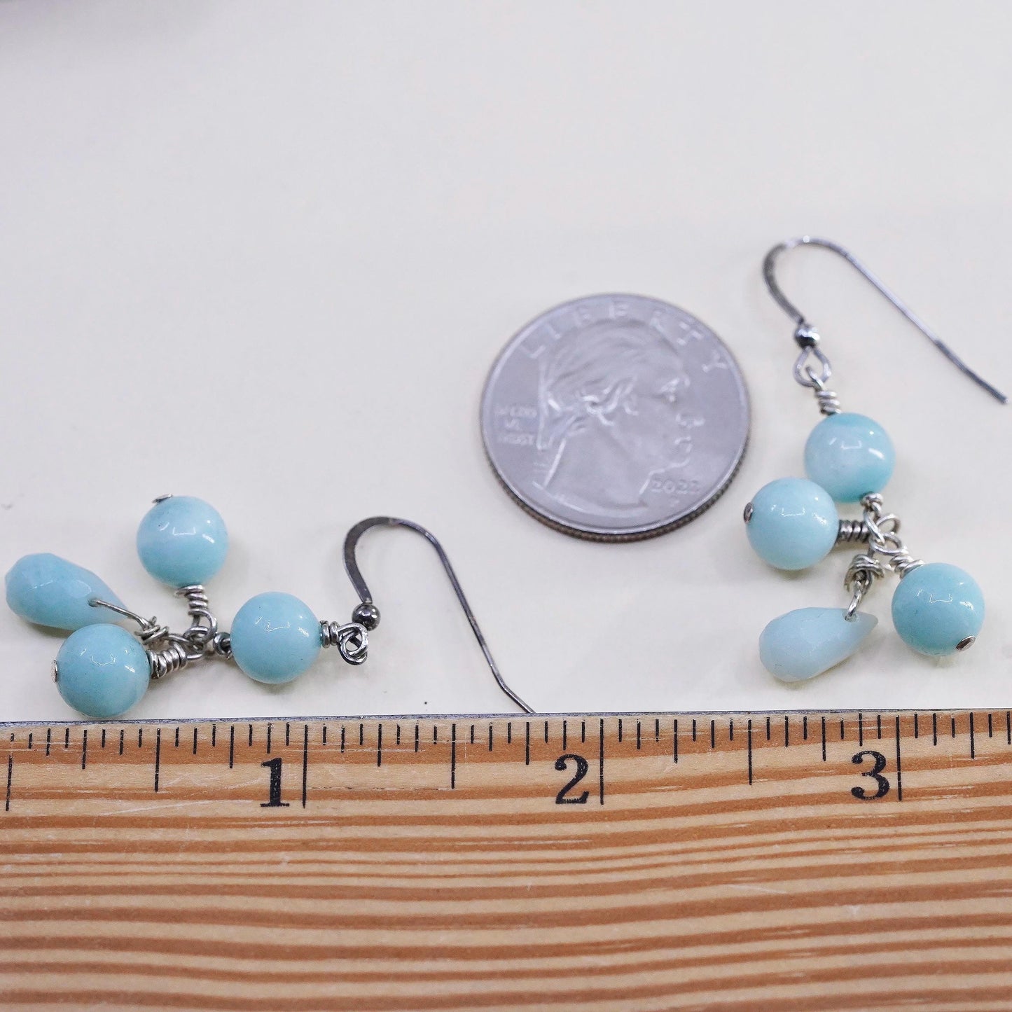 Vintage 925 Sterling silver handmade earrings with Larimar beads