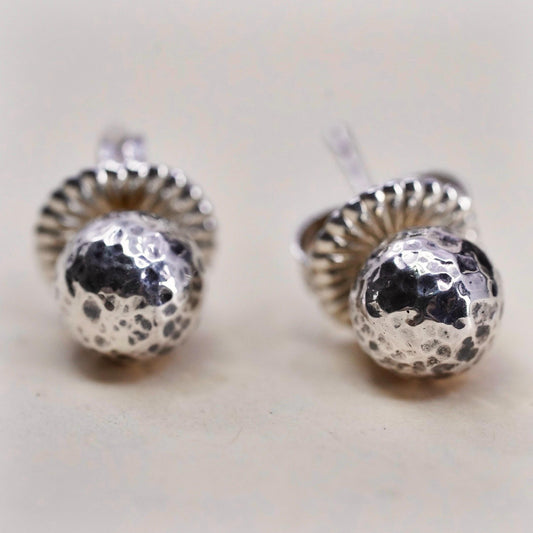 8mm, Vintage Jai sterling silver sphere studs, 925 hammered textured earrings