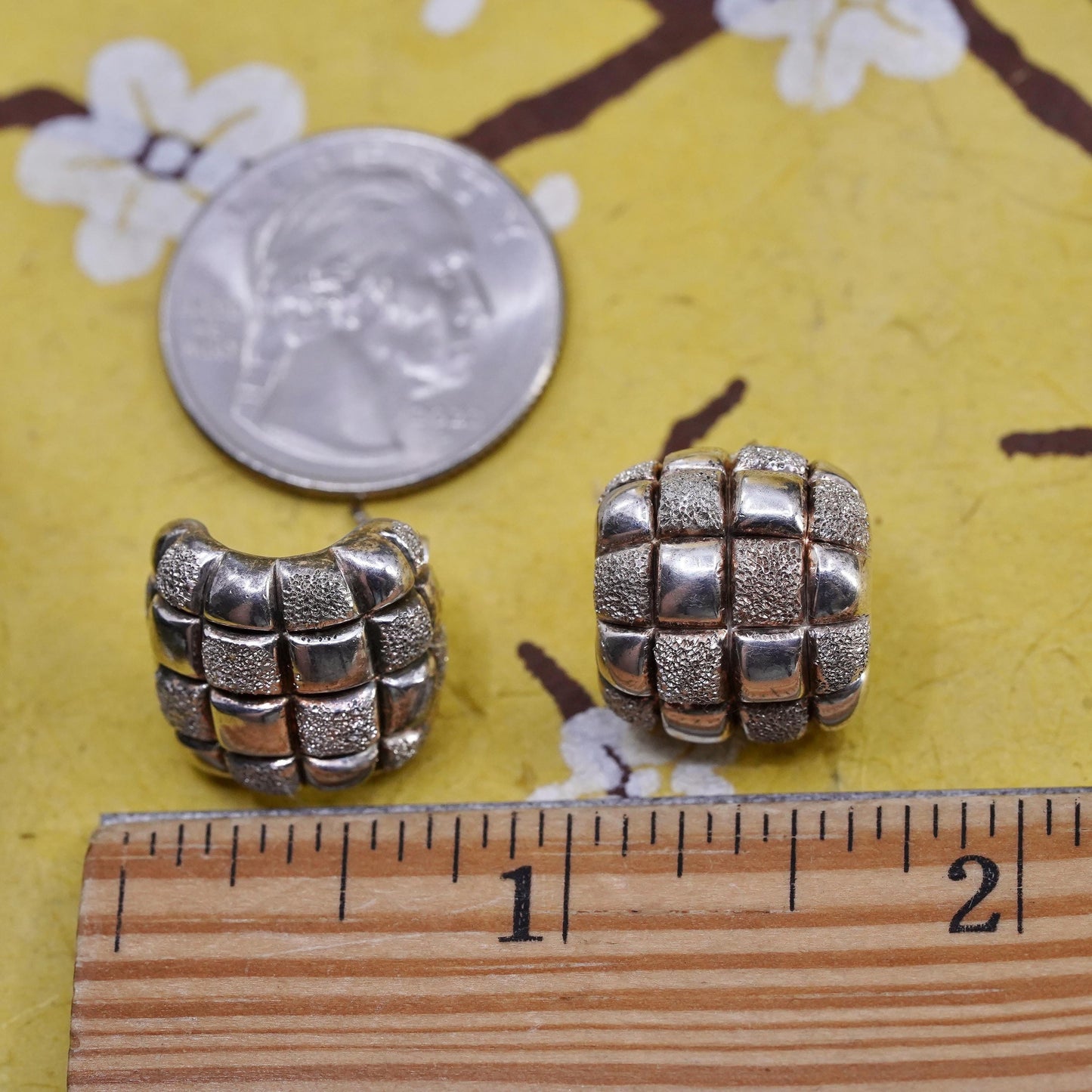 0.75", VTG Italian Sterling silver hoop earrings, glittering 925 huggie studs