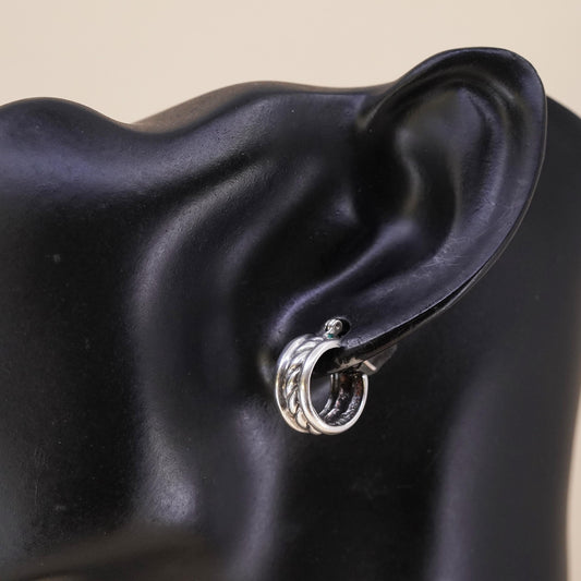 0.5”, Vintage Jezlaine sterling silver single earring, cable primitive hoop