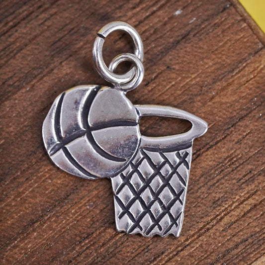 Vintage Sterling silver handmade sport charm, 925 basketball charm pendant