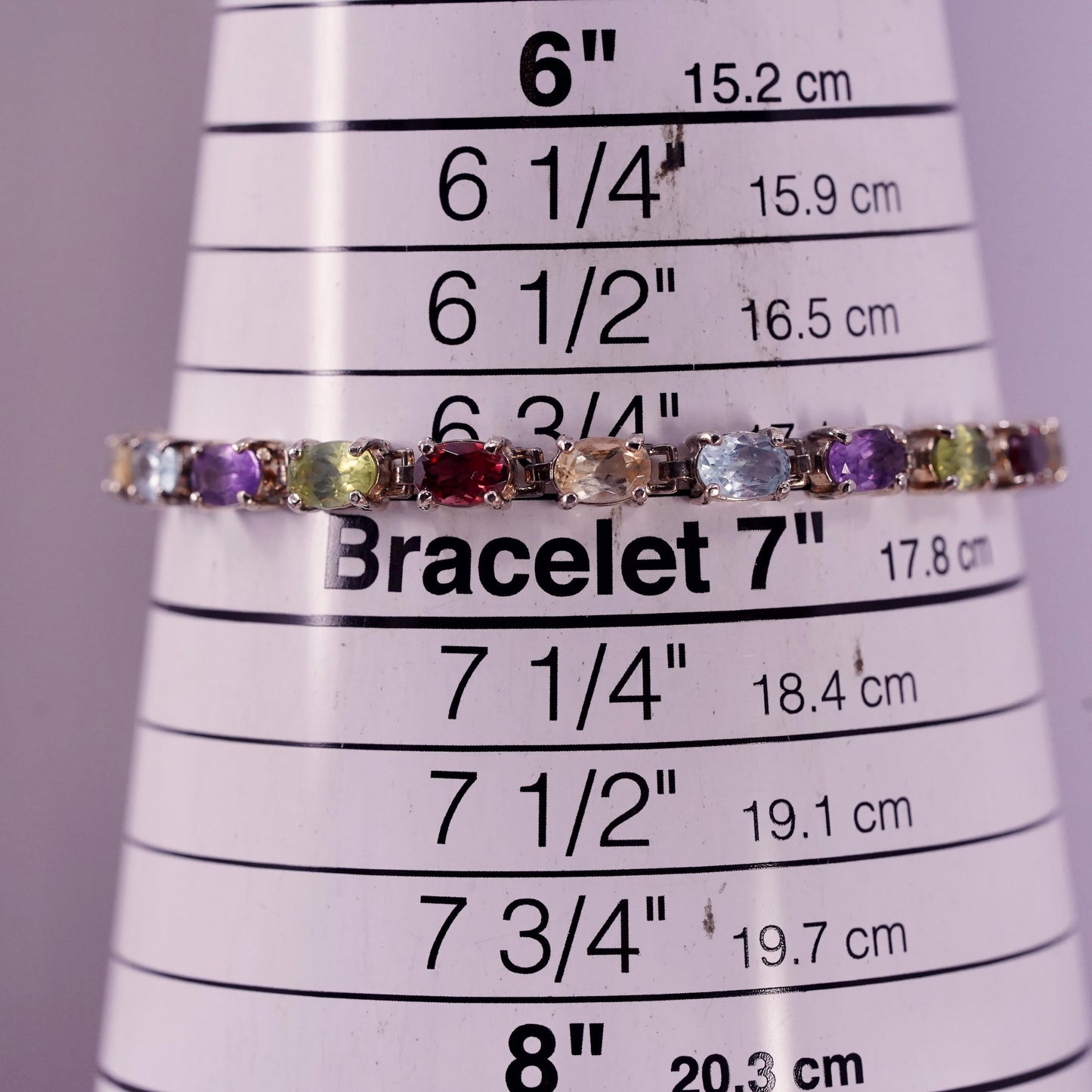 6.75” VTG gold plated sterling silver 925 tennis bracelet multi color gemstones