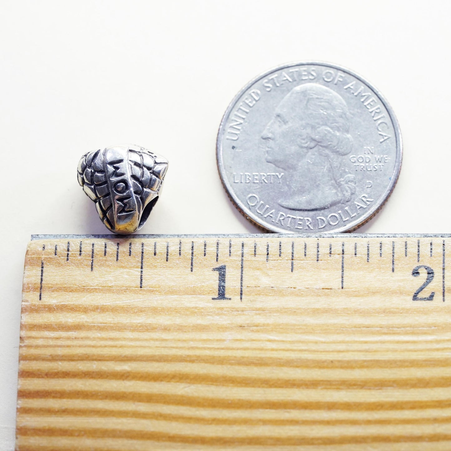 Vintage Sterling silver handmade bead charm, solid 925 silver heart pendant mom